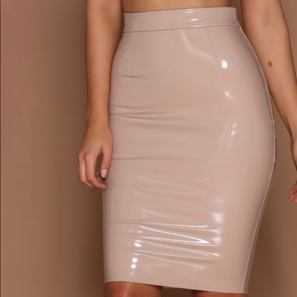 Latex Pencil Midi Skirt